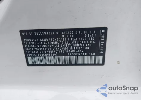 2020 Volkswagen Jetta 1.4T R-Line/1.4T S/1.4T Se из США, поврежденный, VIN 3VWC57BU0LM087307